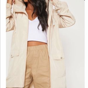 Petite Beige Hooded Rain Coat